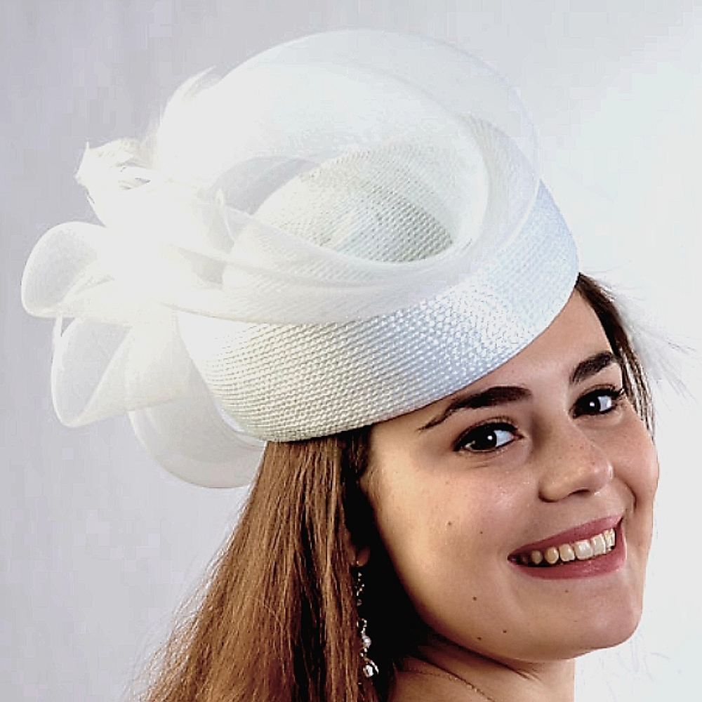Elegant White Pillbox Tulle Women's Hat Brunch Wedding Bridal Tea Church Summer